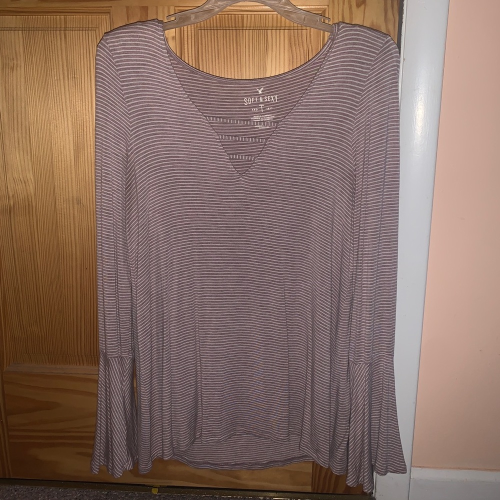 Striped long sleeve bell sleeved top